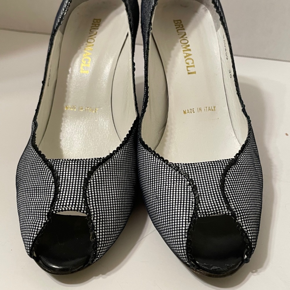 Bruno Magli Blue Gingham Peep Toe Heels